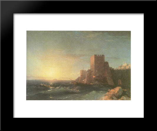 Towers On The Rock Near Bosporus 20x24 Black Modern Wood Framed Art Print Poster by Aivazovsky, Ivan