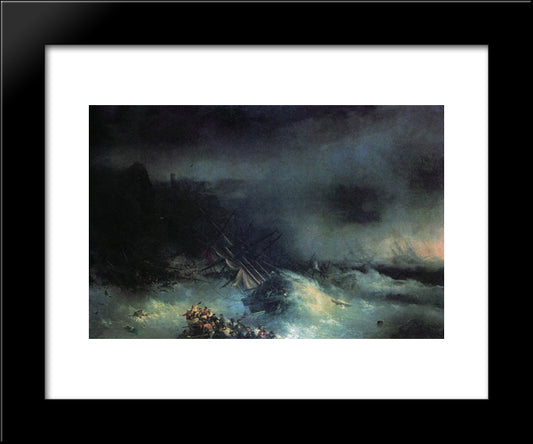 Tempest. Shipwreck Of The Foreign Ship 20x24 Black Modern Wood Framed Art Print Poster by Aivazovsky, Ivan