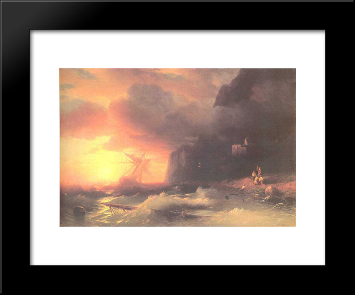The Shipwreck Near Mountain Of Aphon 20x24 Black Modern Wood Framed Art Print Poster by Aivazovsky, Ivan