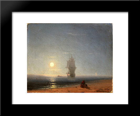 Lunar Night 20x24 Black Modern Wood Framed Art Print Poster by Aivazovsky, Ivan
