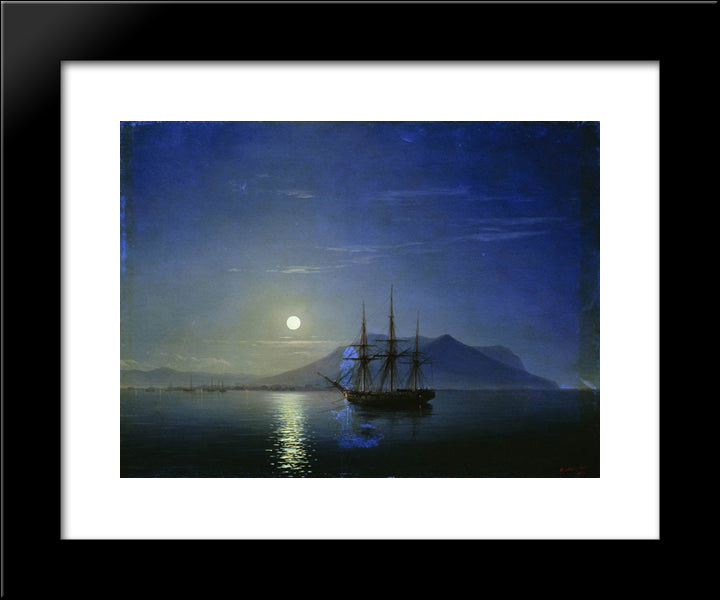 Sailing Off The Coast Of The Crimea In The Moonlit Night 20x24 Black Modern Wood Framed Art Print Poster by Aivazovsky, Ivan