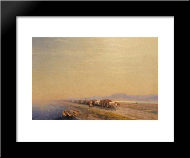 Ox Train On The Sea Shore 20x24 Black Modern Wood Framed Art Print Poster by Aivazovsky, Ivan