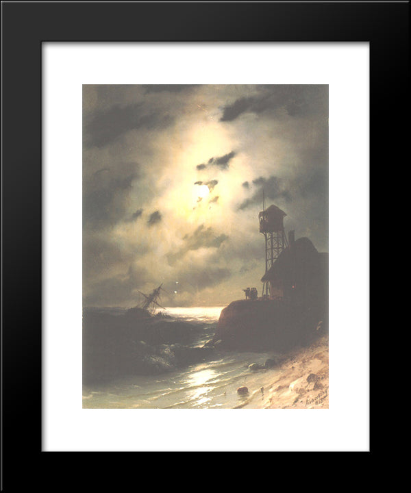 Moonlit Seascape With Shipwreck 20x24 Black Modern Wood Framed Art Print Poster by Aivazovsky, Ivan