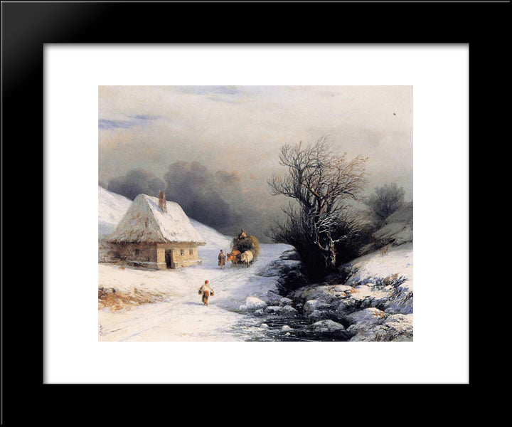 Little Russian Ox Cart In Winter 20x24 Black Modern Wood Framed Art Print Poster by Aivazovsky, Ivan