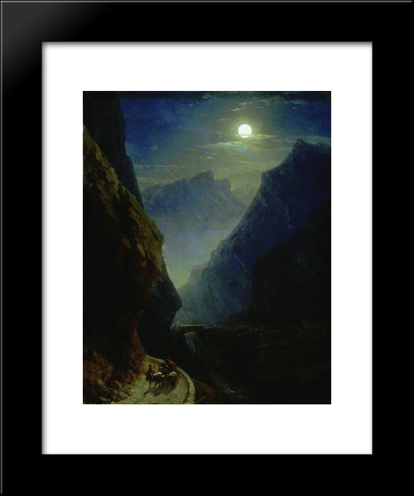 Darial Gorge. Moon Night 20x24 Black Modern Wood Framed Art Print Poster by Aivazovsky, Ivan