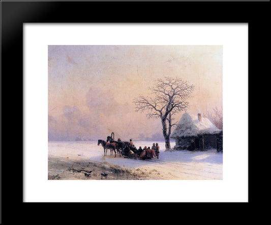 Winter Scene In Little Russia 20x24 Black Modern Wood Framed Art Print Poster by Aivazovsky, Ivan