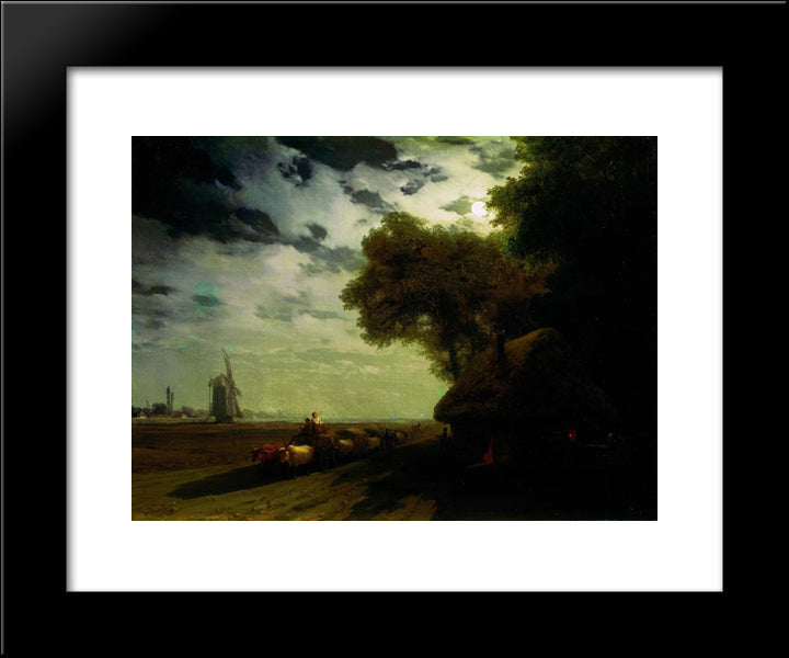 Ukrainian Landscape With Chumaks In The Moonlight 20x24 Black Modern Wood Framed Art Print Poster by Aivazovsky, Ivan