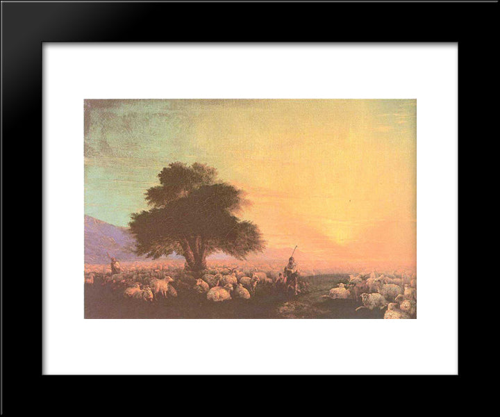 Flock Of Sheep With Herdsmen Unset 20x24 Black Modern Wood Framed Art Print Poster by Aivazovsky, Ivan