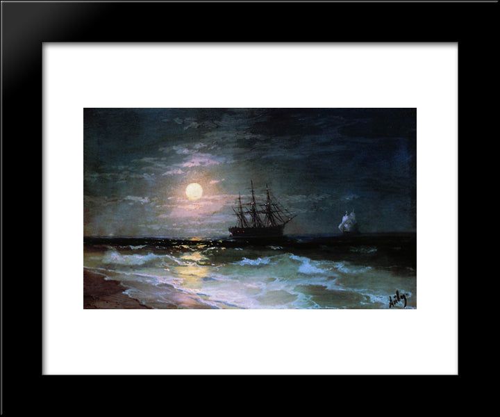 Lunar Night 20x24 Black Modern Wood Framed Art Print Poster by Aivazovsky, Ivan