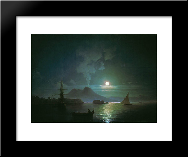 The Bay Of Naples At Moonlit Night. Vesuvius 20x24 Black Modern Wood Framed Art Print Poster by Aivazovsky, Ivan