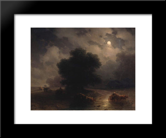 Night In The Ukraine 20x24 Black Modern Wood Framed Art Print Poster by Aivazovsky, Ivan