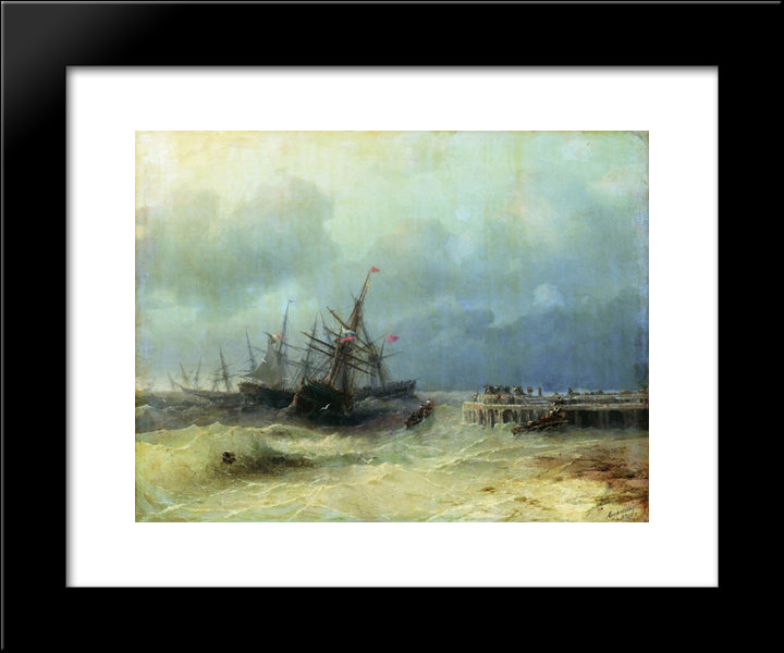 Fleeing From The Storm 20x24 Black Modern Wood Framed Art Print Poster by Aivazovsky, Ivan