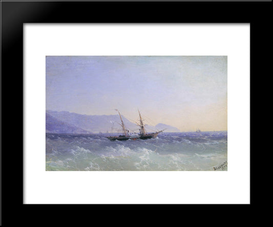 Crimean Landscape With A Sailboat 20x24 Black Modern Wood Framed Art Print Poster by Aivazovsky, Ivan