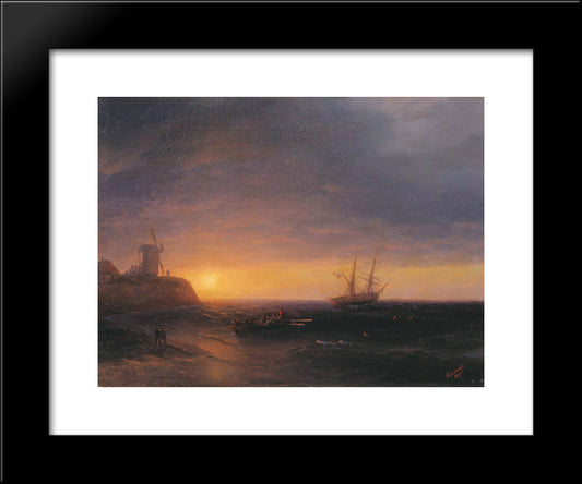 Sunset At Sea 20x24 Black Modern Wood Framed Art Print Poster by Aivazovsky, Ivan