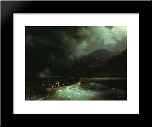 Heroine Bobolina With Hunters Breaks Under A Hail Of Shots On A Boat Through The Turkish Fleet 20x24 Black Modern Wood Framed Art Print Poster by Aivazovsky, Ivan