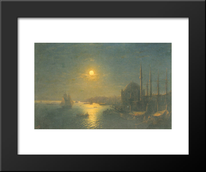 Moonlit View Of The Bosphorus 20x24 Black Modern Wood Framed Art Print Poster by Aivazovsky, Ivan