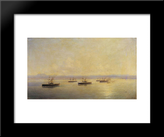 Fleet In Sevastopol 20x24 Black Modern Wood Framed Art Print Poster by Aivazovsky, Ivan