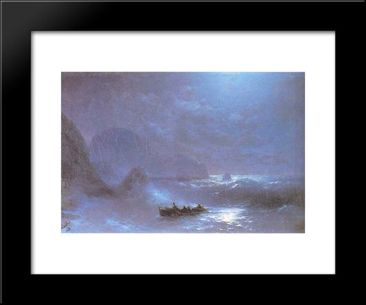 Lunar Night On A Sea 20x24 Black Modern Wood Framed Art Print Poster by Aivazovsky, Ivan