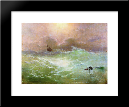 Ship In A Storm 20x24 Black Modern Wood Framed Art Print Poster by Aivazovsky, Ivan