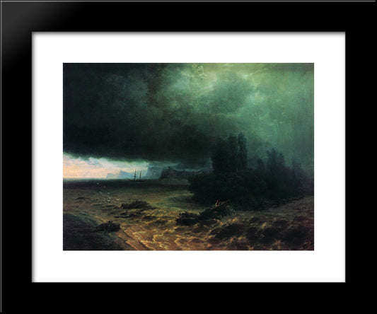 Downpour In Sudak 20x24 Black Modern Wood Framed Art Print Poster by Aivazovsky, Ivan