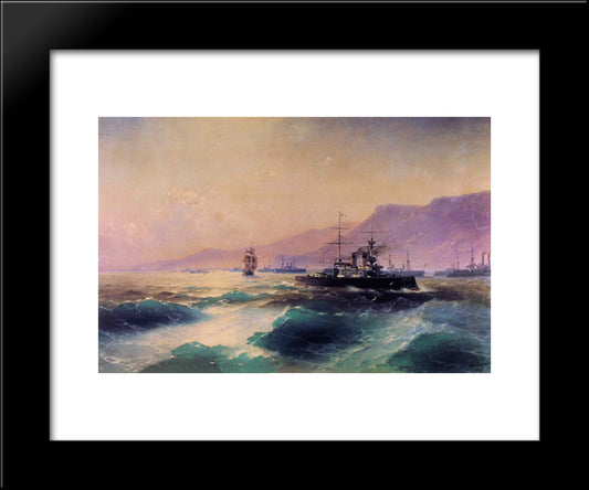 Gunboat Off Crete 20x24 Black Modern Wood Framed Art Print Poster by Aivazovsky, Ivan