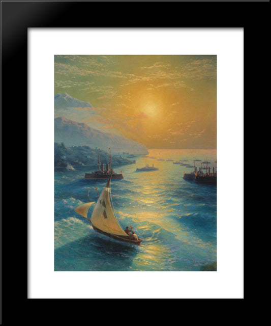 Ships At The Feodosiya Raid 20x24 Black Modern Wood Framed Art Print Poster by Aivazovsky, Ivan