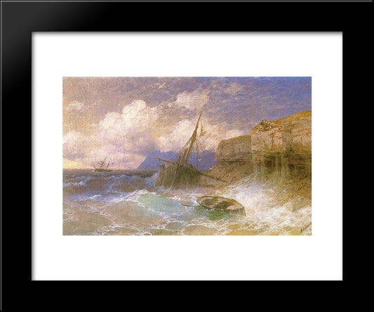 Tempest By Coast Of Odessa 20x24 Black Modern Wood Framed Art Print Poster by Aivazovsky, Ivan