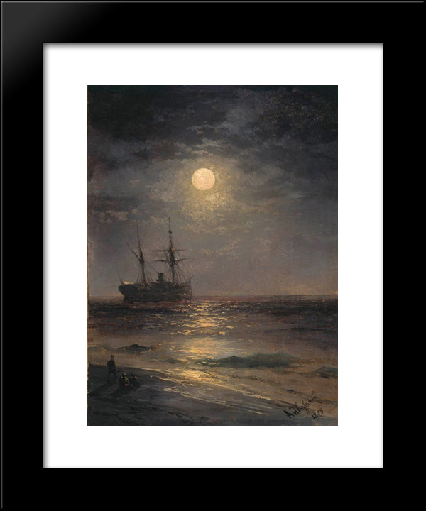 Lunar Night 20x24 Black Modern Wood Framed Art Print Poster by Aivazovsky, Ivan