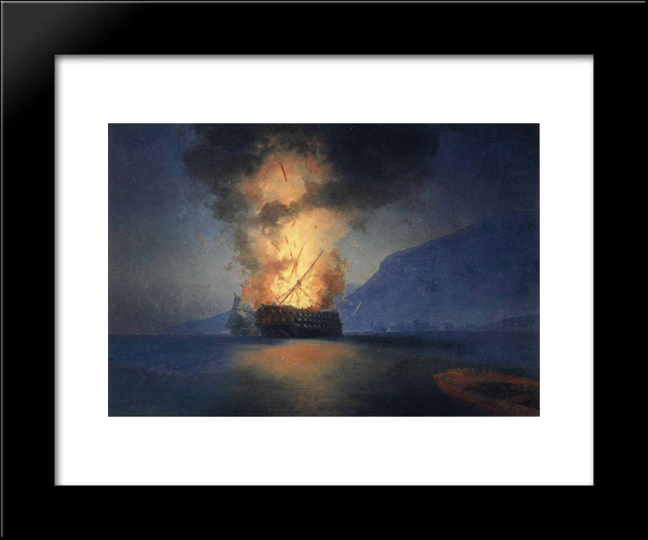 Exploding Ship 20x24 Black Modern Wood Framed Art Print Poster by Aivazovsky, Ivan
