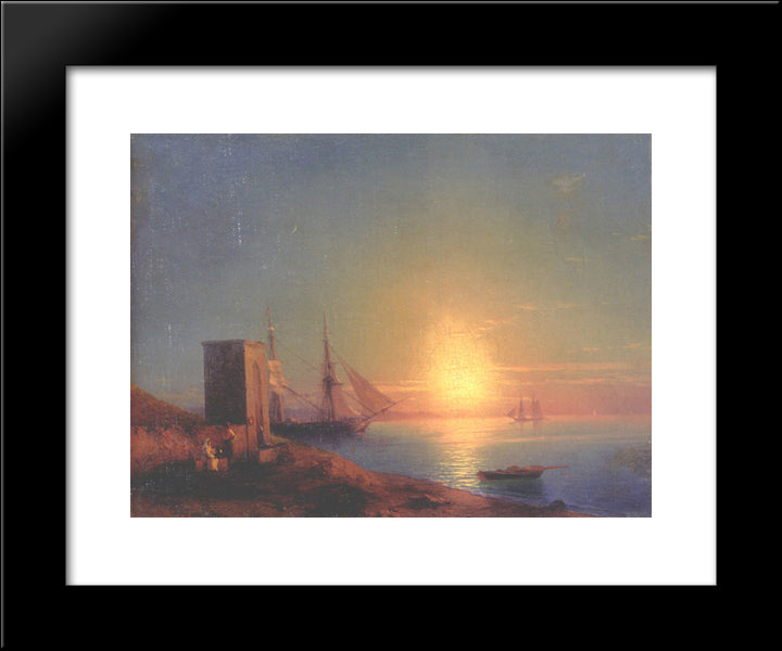 Figures In A Coastal Landscape At Sunset 20x24 Black Modern Wood Framed Art Print Poster by Aivazovsky, Ivan