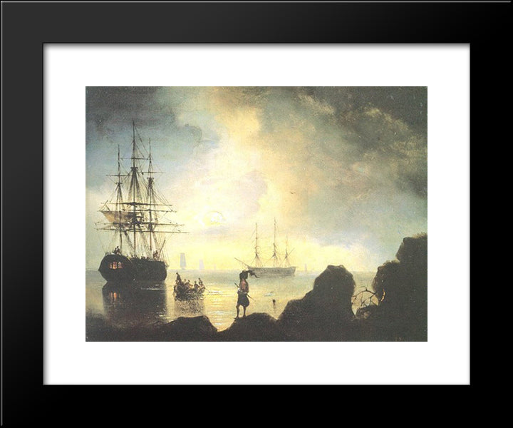 Fishermen On The Shore 20x24 Black Modern Wood Framed Art Print Poster by Aivazovsky, Ivan