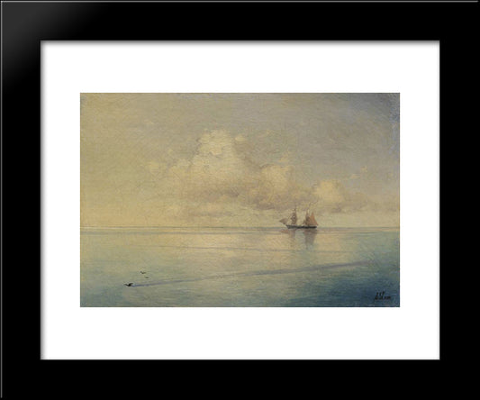 Landscape With A Sailboat 20x24 Black Modern Wood Framed Art Print Poster by Aivazovsky, Ivan