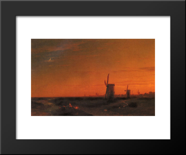 Landscape With Windmills 20x24 Black Modern Wood Framed Art Print Poster by Aivazovsky, Ivan