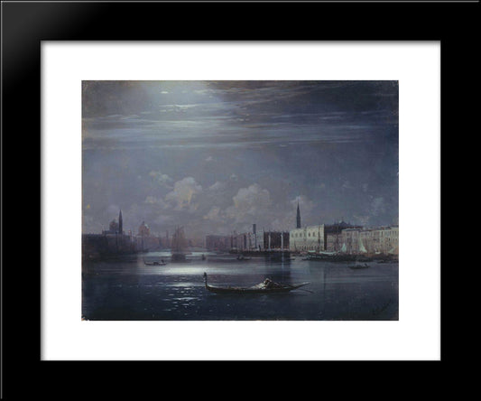 Night Landscape. Venice 20x24 Black Modern Wood Framed Art Print Poster by Aivazovsky, Ivan