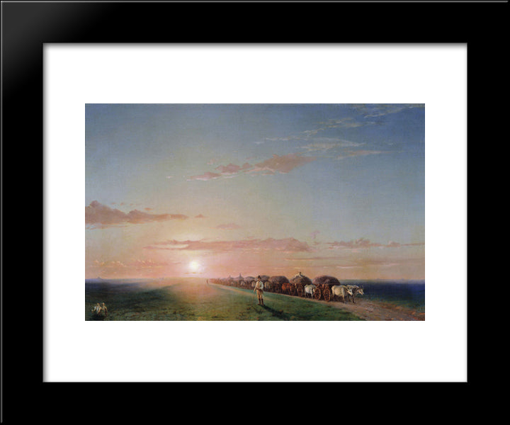 Ox Train On The Steppe 20x24 Black Modern Wood Framed Art Print Poster by Aivazovsky, Ivan