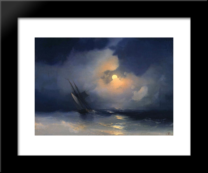 Storm At Sea On A Moonlit Night 20x24 Black Modern Wood Framed Art Print Poster by Aivazovsky, Ivan