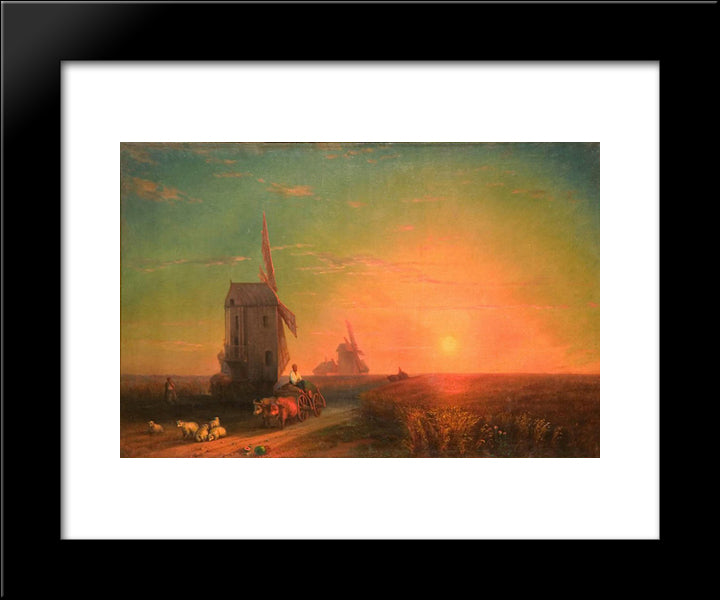 Sunset. Mill 20x24 Black Modern Wood Framed Art Print Poster by Aivazovsky, Ivan