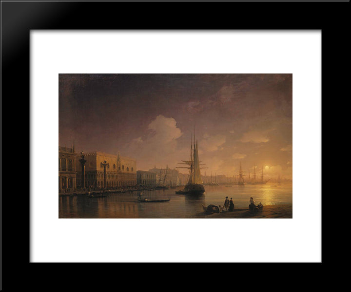 Venetian Night 20x24 Black Modern Wood Framed Art Print Poster by Aivazovsky, Ivan