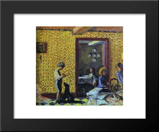 The Terrasse Children With Black Dog 20x24 Black Modern Wood Framed Art Print Poster by Bonnard, Pierre