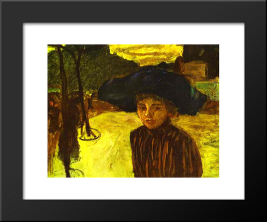 Woman In A Blue Hat 20x24 Black Modern Wood Framed Art Print Poster by Bonnard, Pierre