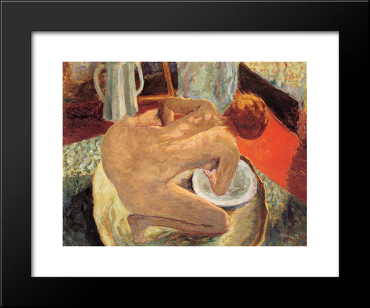 Woman In A Tub (Also Known As Nude Crouching In A Tub) 20x24 Black Modern Wood Framed Art Print Poster by Bonnard, Pierre