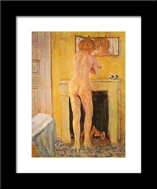 Nude At The Fireplace 20x24 Black Modern Wood Framed Art Print Poster by Bonnard, Pierre