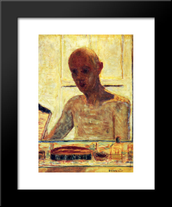 Self Portrait In A Shaving Mirror 20x24 Black Modern Wood Framed Art Print Poster by Bonnard, Pierre