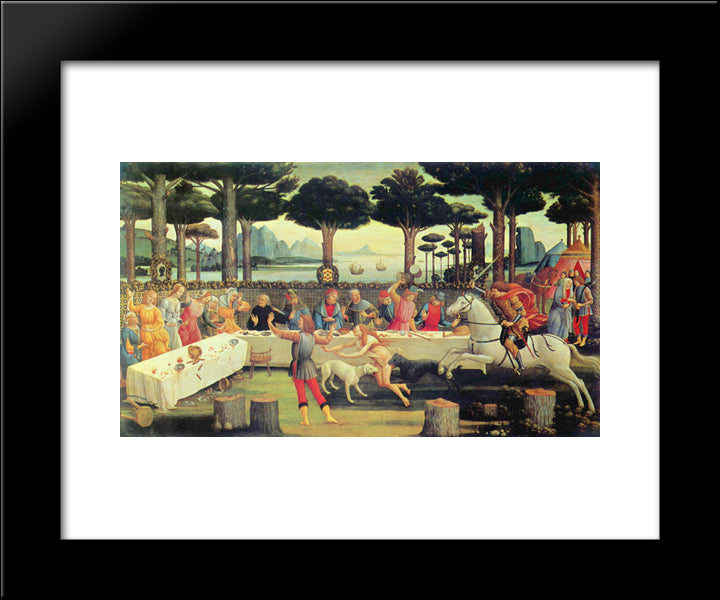 The Story Of Nastagio Degli Onesti - The Banquet In The Pine Forest 20x24 Black Modern Wood Framed Art Print Poster by Botticelli, Sandro