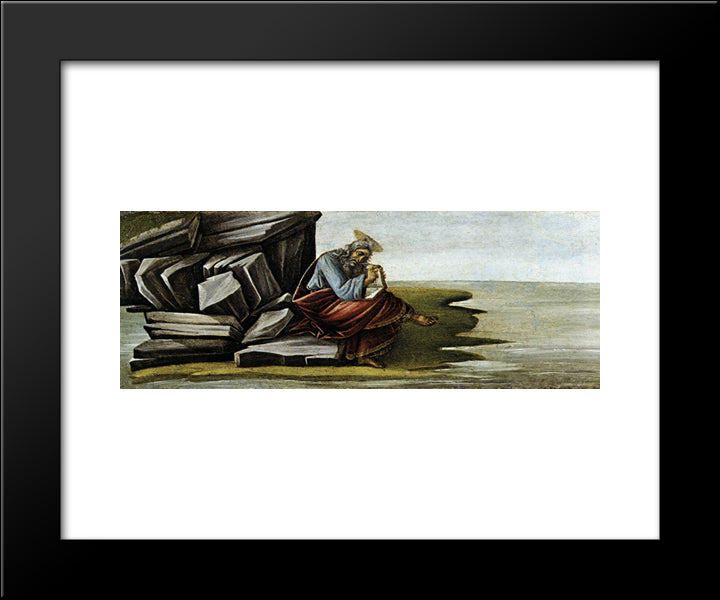St John On Patmos 20x24 Black Modern Wood Framed Art Print Poster by Botticelli, Sandro
