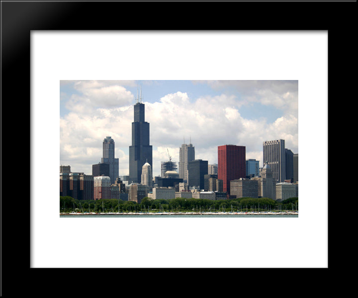 Chicago City Skyline 20x24 Black Modern Wood Framed Art Print Poster