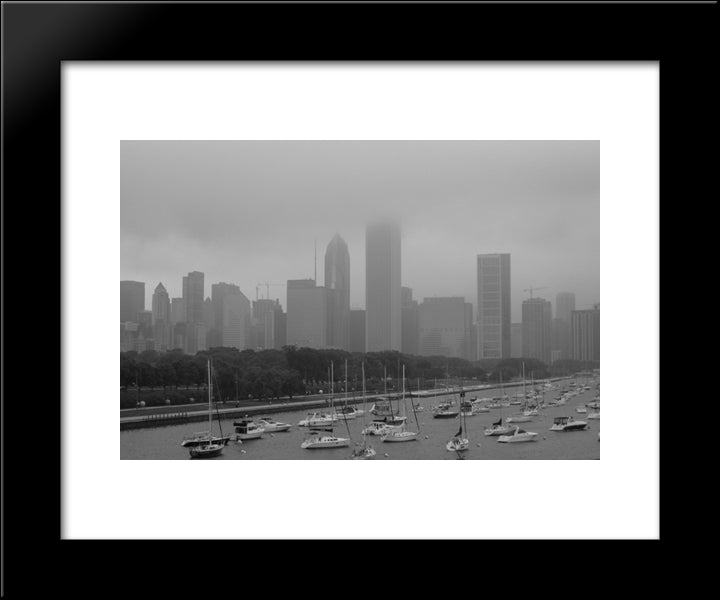 Chicago Fog Black And White 20x24 Black Modern Wood Framed Art Print Poster