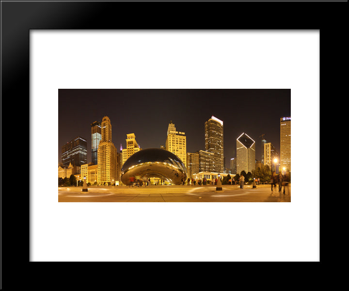 Chicago Bean At Night 20x24 Black Modern Wood Framed Art Print Poster
