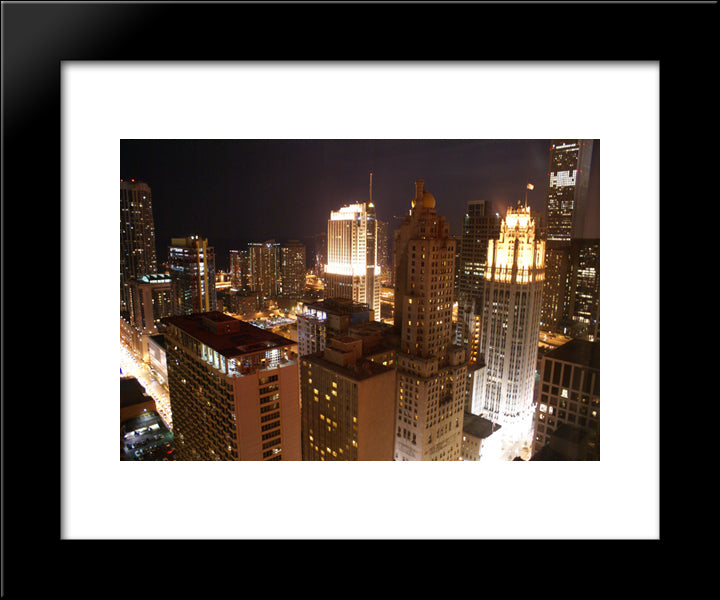 Chicago Rooftops At Night 20x24 Black Modern Wood Framed Art Print Poster