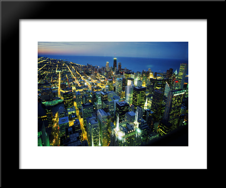Chicago Skyline At Night 20x24 Black Modern Wood Framed Art Print Poster